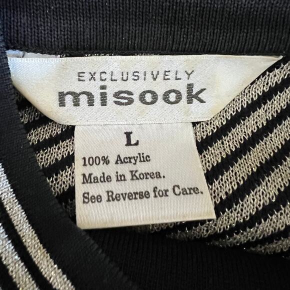 Misook 3 Pc Pantsuit Black Metallic Knit Cardigan Shell Vintage 80s L - Picture 14 of 16